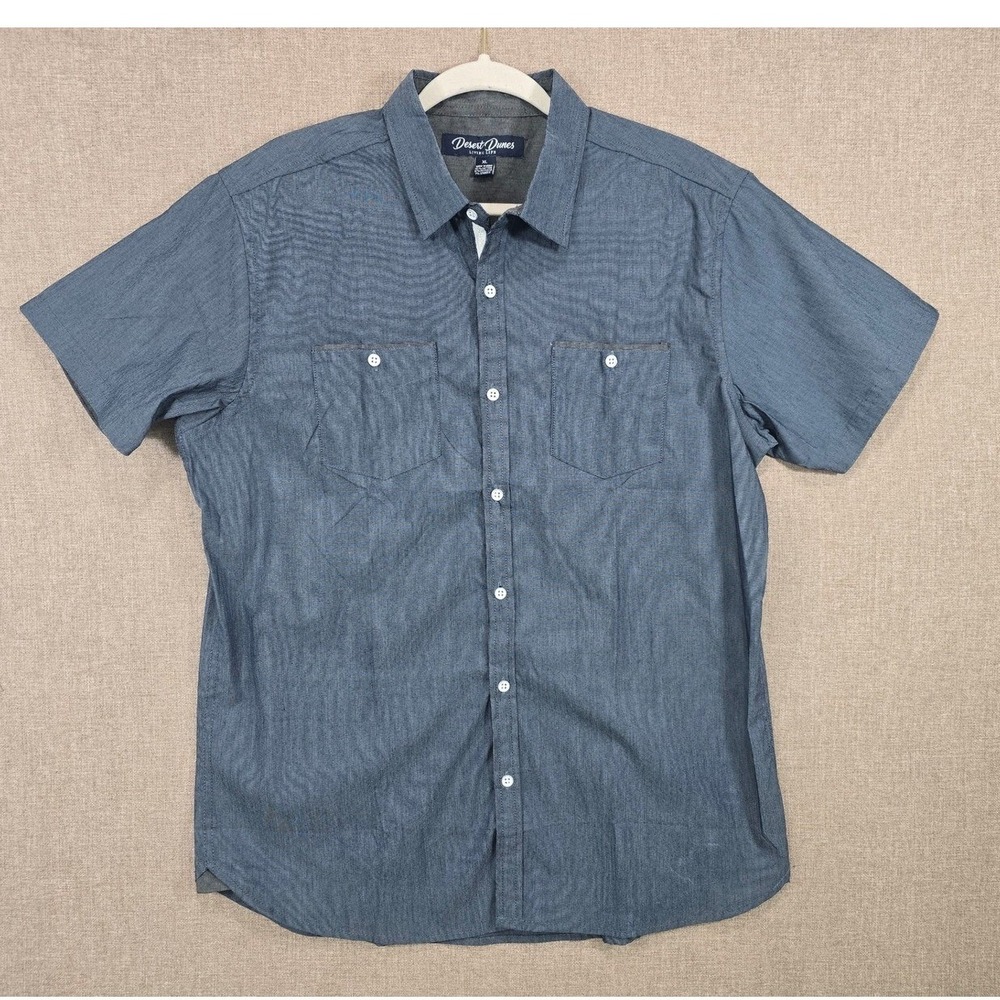 Desert Dunes Mens XL Blue Micro Stripe Short Sleeve Button Down Stretch Shirt